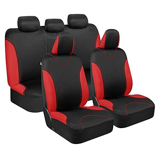 BDK Red Car Seat Covers Full Set - Universal Fit Matching Set Seat Covers for Trucks & Car Seat Protector for SUV - Front Seats, Rear Back Bench, & Headrest Seat Covers for Cars Interior Covers