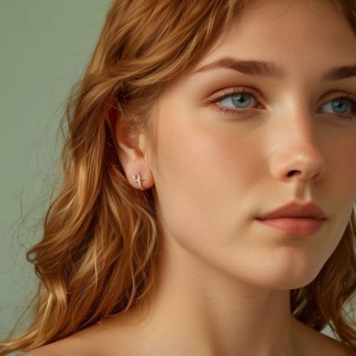WOSTU CZ Huggie Hoop Earrings 925 Sterling Silver Double Star Hypoallergenic Ear Buckles for Women Jewelry Gift3
