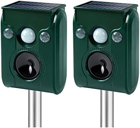 VEGFEST Ultrasonic Animal Repeller Outdoor Solar Repellent Cat Repellent. with Flashing LED Lights,Siren Expelled Cats, Dogs, Raccoons, Deer, Birds, Skunks, Squirrels, Rabbits, Foxes.(2-Pack), Green