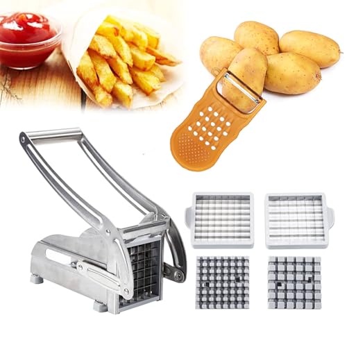 Azooken French Fry Cutter, 2-blade Potato Slicer No-Slip Suction Base Stainless Steel French Fry Cutter with 1 Peeler, Perfect for Potatoes, French Fries, Cucumber,Vegetables Carrot