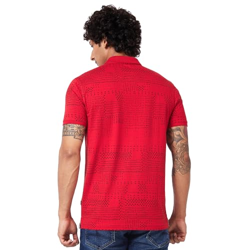 Image of Spykar Men's Slim Fit Polo Neck Half Sleeve Printed Casual T-Shirt
