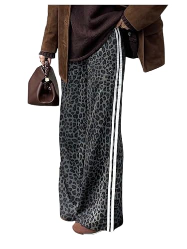 Image of SHENHE Women's Cheetah Print Wide Leg Baggy Pants Y2k Side Loose Streetwear Trousers