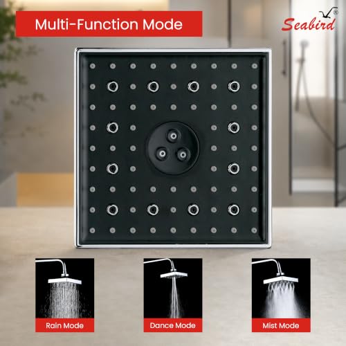 Image of SEABIRD ABS AutoSwitch 6x6 Inch Shower Head | 3 Modes: Rain, Dancing & Mist | Auto Mode Change via ON /OFF Works Only with 3 Bar Water Pressure or Pump | Low Pressure May Cause Single /Mixed Modes