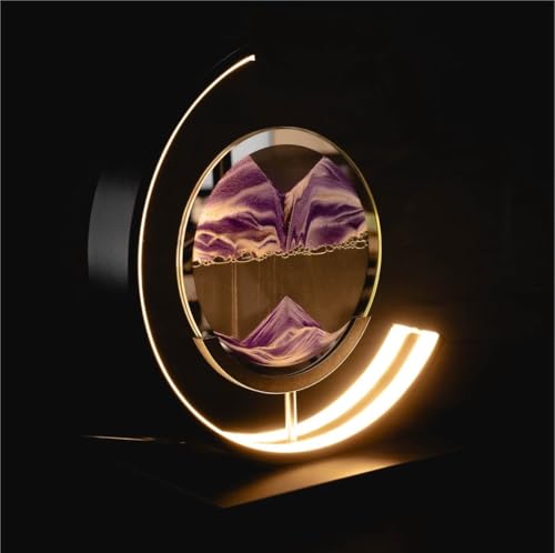 Luxus europe - Treibsand Tischlampe - Lila - Bewegte Sandkunst - Sanduhr-Lampe - Sandkunst in Glas - Schreibtischlampe - LED - Dimmbar - Industriell und modern - Nachtlicht für das Schlafzimmer