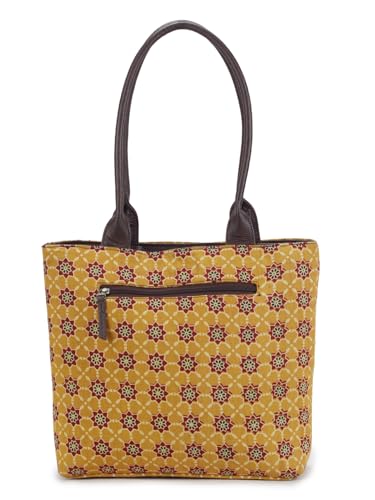 Image of NEPRI Office Pouch Tote Bag | Stylish Set of 2 Tote Bags for Women| Vegan Leather & Handblock Printed Fabric Handbag with Double Handle Shoulder Strap| Daily & Travel Use