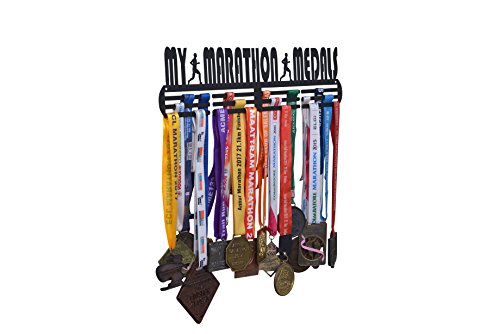 Image of My Marathon Medal Hanger Big Size - Black Metal Medal Holder for wall (51 cm x 12 cm) Medal Display for 40 Medals