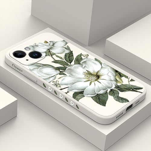 Coque iPhone 15 motif floral coton blanc pour un style printanier chic