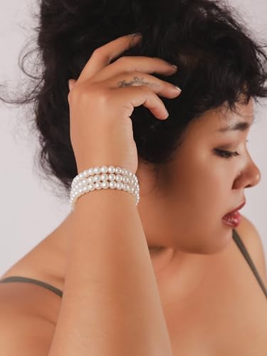 Sacina Set 3 Pieces Imitation-Pearl Stretch Bracelets for Women, Vintage 1920s Accessories, Costume Jewelry, Christmas Jewelry Gift for Women4