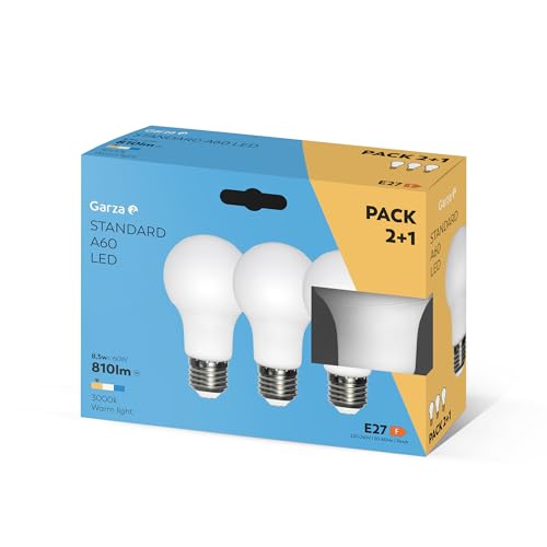 Garza - Pack 3+1 Bombillas Led Estándar, Casquillo E27, Luz Cálida 3000K, 7W, 810 Lúmenes, A60. No Regulable.