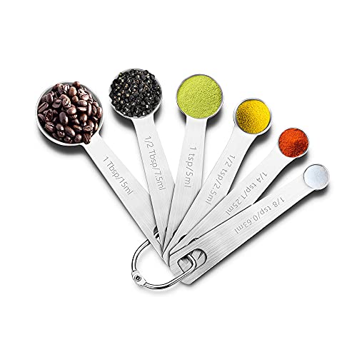 Measuring Spoon Set, Stainless Steel Measuring Spoons, Set of 6 Metal Measuring Spoon for Measuring Dry and Liquid Ingredients of Cooking Baking