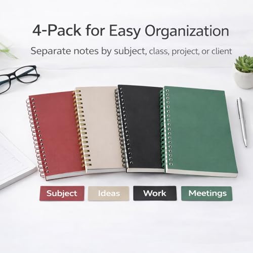 4-Pack A5 Spiral Notebooks, College Ruled 7mm Lined Paper, 160 Pages Each, Durable Poly Cover, Lay-Flat 180° – For School & Work, Subject & Project Notes (Assorted Colours) image 7