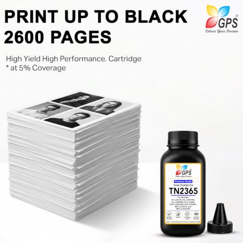 Image of GPS TN-2365 Toner Refill Powder Compatible for Brother HL-L2321D, DCP-L2541DW, DCP-L2520D, MFC-L2701DW, HL-L2361DN | Black | Pack of 1 (100g) | Page Yield: 2,600 Pages