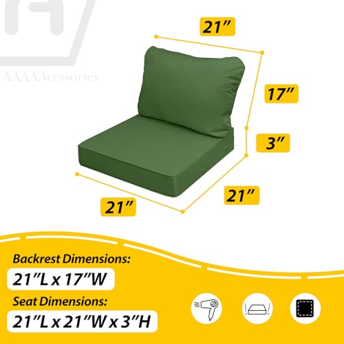 Image of AAAAAcessories Outdoor Seat Cushions for Chairs, Fade-Resistant, Waterproof Patio Furniture Replacement Cushions, 21 inch x 21 inch x 3 inch + 21 inch x 17 inch, Set of 2, Dark Moss Green