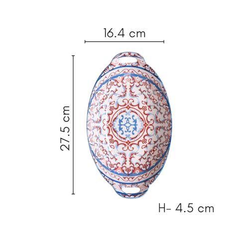Image of Nestasia Set of 2 Red and Blue Mandala Design Ceramic Serving Dish with Handles for Snacks, Appetizers, Salads, and Noodles| Microwave Safe, Dishwasher Safe (10.8 Inch)