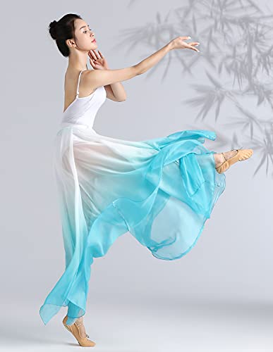 Oridoor 720 35" Long Women's Fairy Lyrical Dance Skirt Gradient Color Chiffon Swing Skirt Ballet Modren Dance Costume (A Lake Blue White) #TOP4