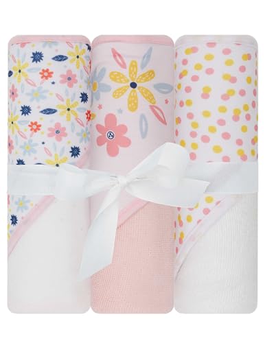 Image of LITTLE CELEBRITY Hooded Baby Towels 3-Pack – Soft Baby Bath Towels with Hood for Newborns & Toddlers, Baby Hooded Towel Set, 30" x 26" (Daisies)