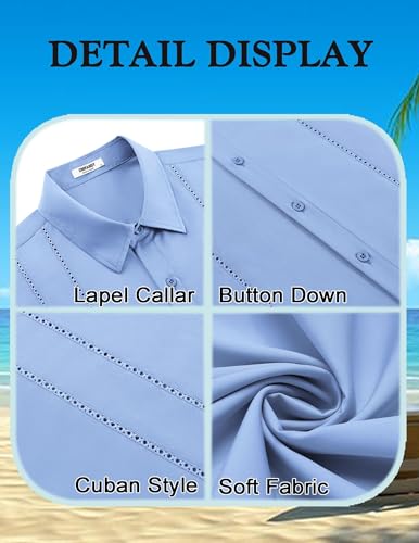 Image of COOFANDY Mens Cuban Guayabera Shirt Short Sleeve Button Down Shirts Summer Beach Vacation Shirts