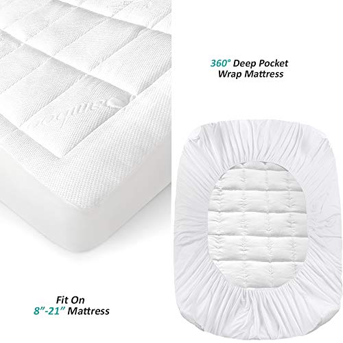 ENITYA Bamboo Mattress Pad Queen Size Hypoallergenic, Breathable, Soft Quilted Fitted Mattress Cover with 400 GSM Down Alternative Fill (8-21” Deep Pocket)