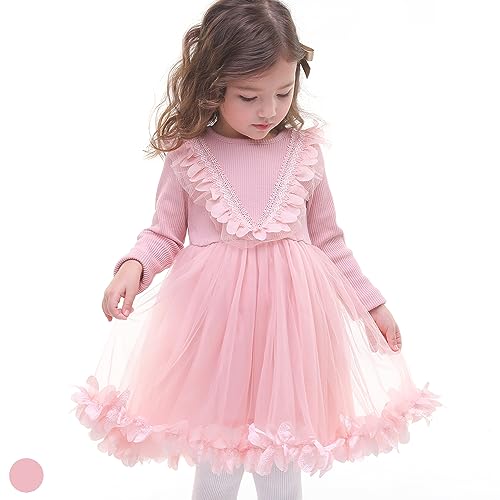 Ozkiz 'Rubble Flower' Pink Casual Party Birthday Tutu Ruffle Dress for Girls Toddler Dresses, US Size 3T~7Y