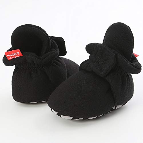 Cosankim Baby Booties Newborn Boys Girls Fleece Boots Non Slip Grippers Stay On Slipper Socks Infant First Walker Winter Warm Crib Shoes (6-12 Months Infant, 02 Black) #TOP3
