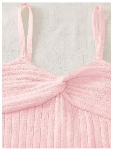 Girl's Twist Ribbed Knit Sweaters Spaghetti Strap Summer Camisole Tops Casual Pullovers3