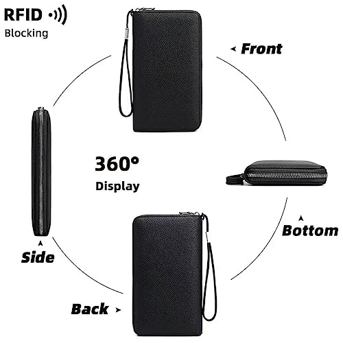 Wallet for Women RFID Blocking Leather Credit Card Wallet Travel Passport Phone Purse with Removable Wrist Strap, Blue, One Size2