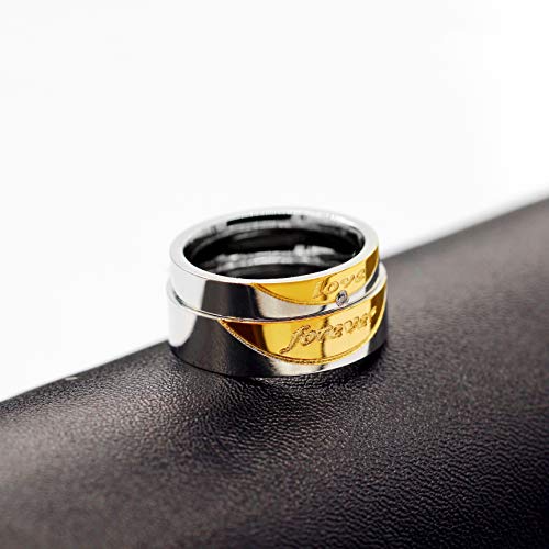 Uloveido A Pair of Titanium Gold Forever Love Matching Double Couples Promise Rings 6mm Men and 4mm Women Romantic Wedding Bands Set Couples Gift CR058-Men8Women6 - Thumbnail 5