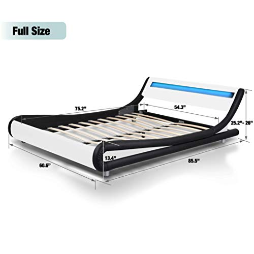 image for SHA CERLIN Upholstered Modern Bed Frame with LED Headboard/Mattress Fo