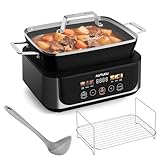 Slow Cooker 7 Quart | Programmable Multi-Cooker PFOA-Free Ceramic Coating, Steamer, Sear sauté, Warm Function (Includes Silicone Spoon)