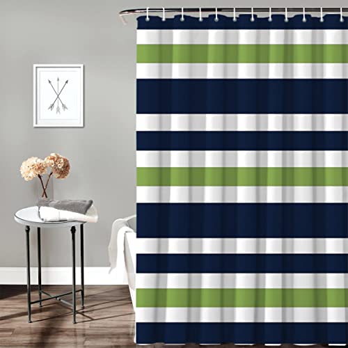 Crystal Emotion Navy Blue, Lime Green And White Kids Bathroom Fabric Bath Stripes Shower Curtain,72X72Inch #TOP26