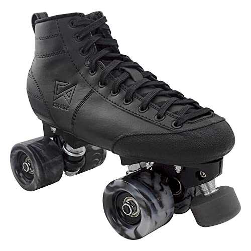 CAPETOS Roller Skates - Black Microfiber Roller Rink Derby Quad Skates - Indoor/Outdoor Skating (40.5/7.5)