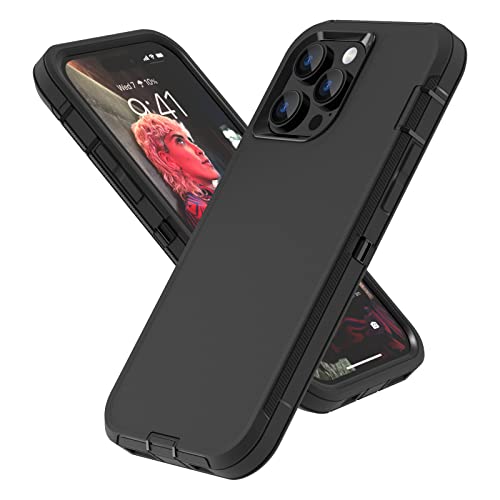 Case Compatible with iPhone 14 Pro Max, Heavy Duty Protective Black Phone Case, Full Body Shockproof Durable Silicone Rubber with Hard PC Rugged Sturdy Phone Cover for 14 Pro Max 6.7 Inch. (Black)