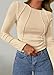 KIRUNDO Ribbed Long Sleeve Tops for Women Stretch Slim Basic Crop Tee Exposed Seams 2026 Spring Fall Fashion Trendy Tshirt(Apricot, Small)