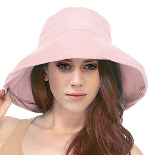 Simplicity Summer Solid Cotton Bucket Hat with Big Fold-Up Brim, Pink