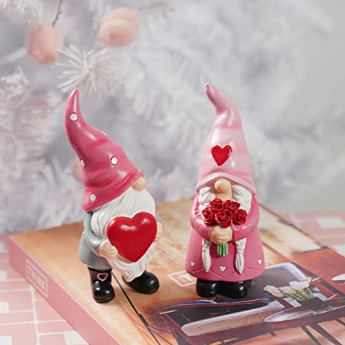 Gnomes Valentines Decorations Table Ornaments - 2 Pc Christmas Gnomes Figurines Valentine's Day Decor Gifts For Him Resin Handmade Sweet Mr And Mrs Gnomes Decor For Home 5.25H Inch Newman House Studio #TOP3