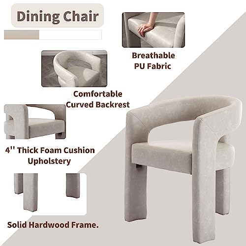 Image of HNY Modern Barrel Kitchen & Dining Room Chair, PU Leather Upholstered Accent Chair with Arm, 18.5'' Wide Side Armchair Vanity Chair for Living Room Bedroom Makeup Small Spaces, Grey