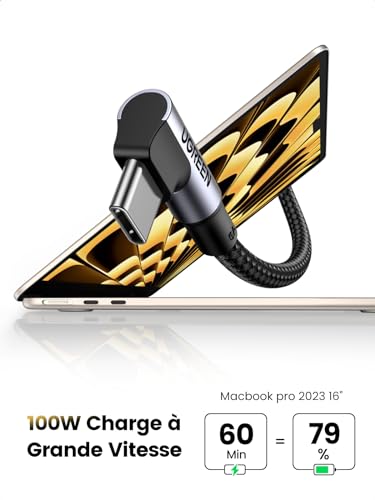 Chargeur GaNInfinity 100W UGREEN Nexode X avec câble USB C coudé