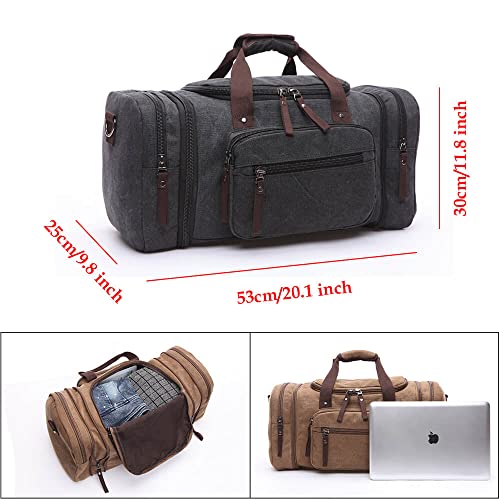Duffle Bag for Travel, Large Canvas Duffel Bag for Travelling Overnight Weekender Bag Carry On Bag for Men Women Coffee3