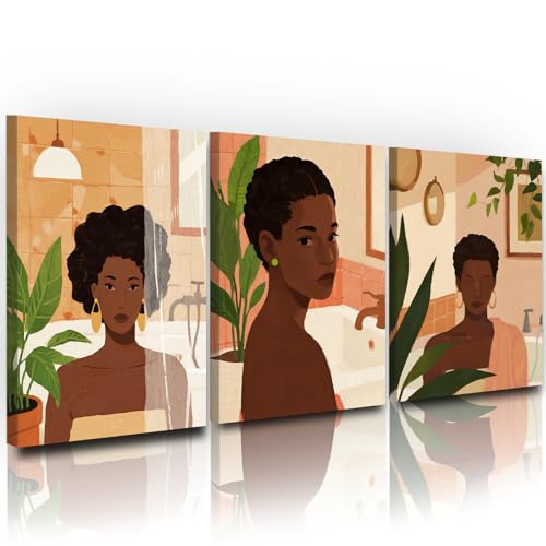 Craftline - Boho Black Girl Modern Bathroom Canvas Wall Art