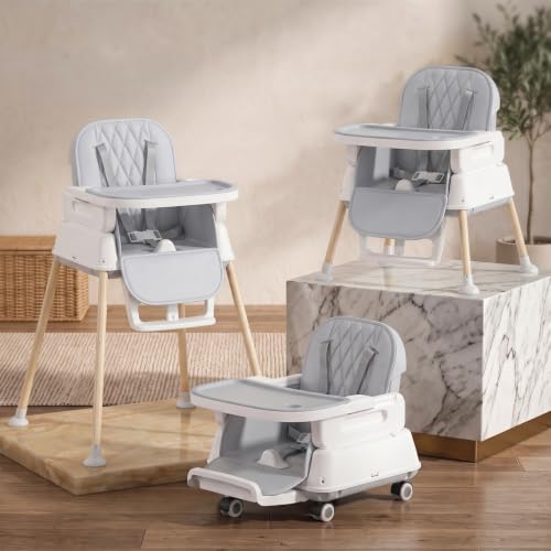 Image of StarAndDaisy 7-in-1 High Chair for Baby, Baby Feeding Chair for 0 to 5 Years, Convertible Booster, Push & Ride-On Baby Chair and 3-Level Adjustable Seat, Double-Layer Tray & Wheels