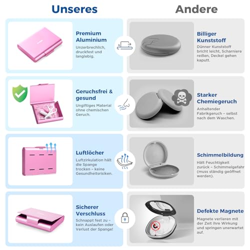 Oralphi Alu-Zahnspangendose Zahnschiene Box Kompatibel mit Invisalign, Tragbares Teilweise Prothesendose aus, Leichter, langlebiger und leicht zu reinigender zahnschiene box, Zahnspangenbox-Rosa