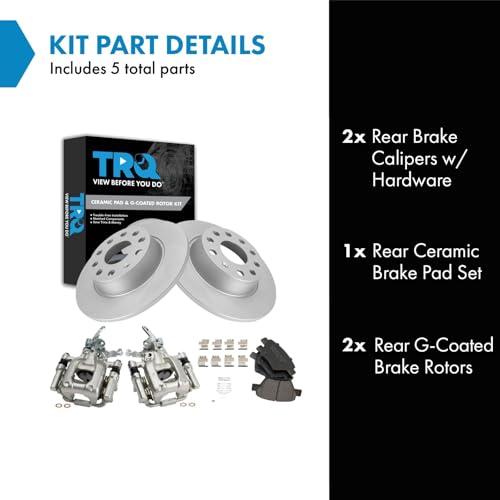 Image of TRQ Rear Brake Pad and Rotor Set Ceramic G Coated Solid Rotors Calipers | For 2010-2014 Volkswagen Jetta Golf 2011-2016 Eos 2012 Beetle 2012-2015 Passat 2010-2013 Audi A3 A3 Quattro