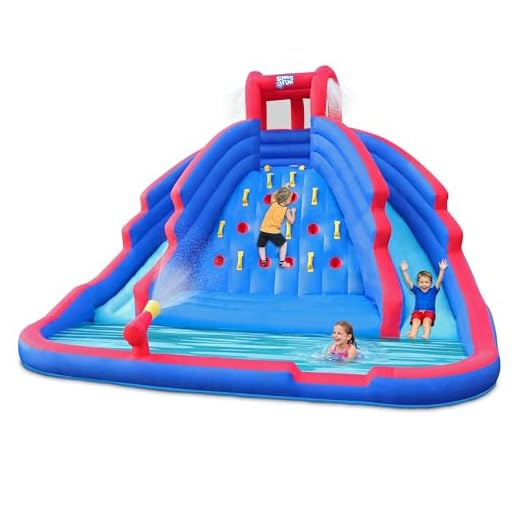 SUNNY & FUN Ultra Climber Inflatable Water Slide Park – Heavy-Duty for Outdoor Fun - Climbing Wall, Two Slides & Splash Pool – Easy to Set Up & Inflate with Included Air Pump & Carrying Case