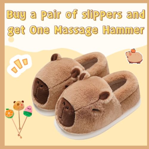 Cute Capybara Slippers, with One Random Massage Hammer Capybara Gift for Women Girls Kids, Fuzzy Furry Platform Warm Non Slip Winter Shoes Plush Cute Cozy Indoor House Sandal Kawaii Bedroom Slippers2