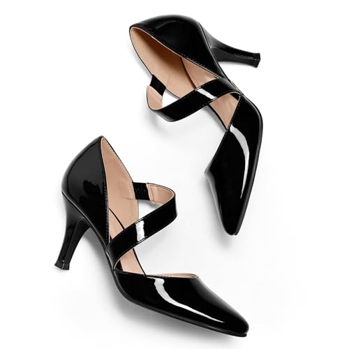Image of mysoft Women's Pointed Toe Pumps Stiletto Heel Dress Shoes Wide Width | 3 Inch Stiletto Heel, Closed Toe, Wide Width, Elastic Strap, Comfortable, Daily, Wedding Party, Formal, Office Work Dressy