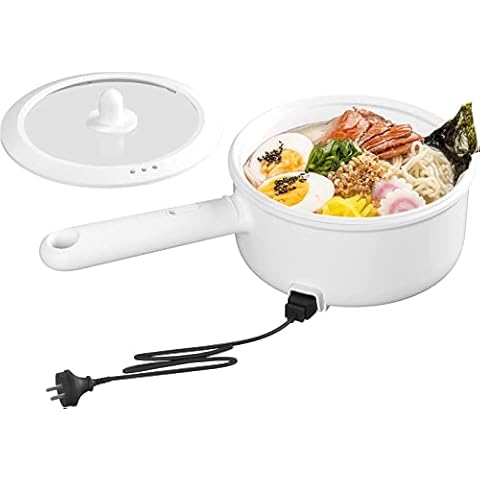 YOKECON Pasta Pot, Non-stick Electric Hot Pot Portable, 2.5L Multifunction Pot for Shabu, Omelet, Steak, Beans, Soup with Power Adjustment, Perfect for dorm and Camping, White (Strainer Included) Cover