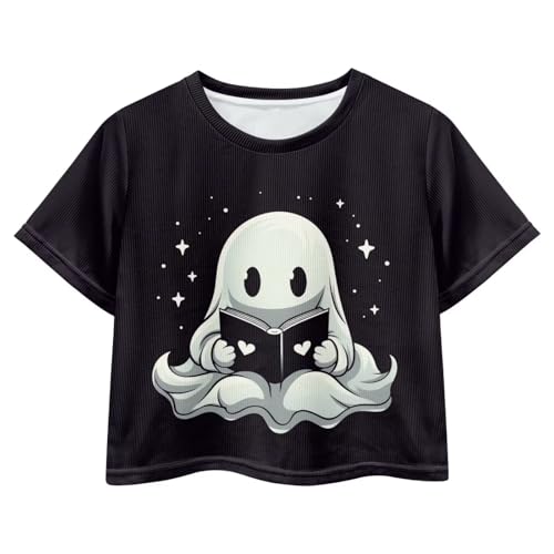 Image of Girls Summer Crop Top Outfits Short Sleeve T Shirts Kids Cute Clothes Tees Blouse