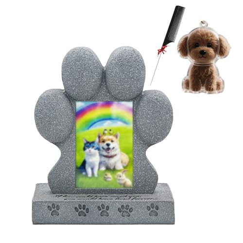 犬の毛 キーホルダー そして ペット 墓石, ペットの毛髪収集機能と写真表示機能付き 犬墓標 犬の記念品