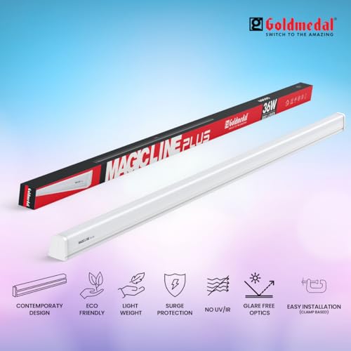 Image of Goldmedal Magicline Plus 36W LED Batten for Living Room, Bedroom - Cool Day Light (6500K) | High Lumens Light Output | Energy Efficient Tubelight for Home | Polycarbonate housing | Pack of 4