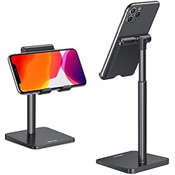 Soporte Movil Vertical Soporte Móvil Mesa Vertical, OMOTON Soporte Teléfono Universal Multiángulo Ajustable de Escritorio, Base Móvil para iPhone 13 Pro/12 Pro Max/11 Pro/SE, Xiaomi Redmi 9S/8 Pro y Otras Smartphones,Negro